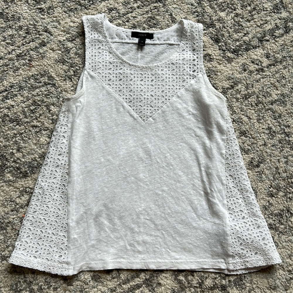 J.Crew womans white designed tank top.
